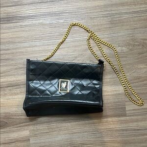 Younique Black Quilted Shoulder Bag with Gold Chain